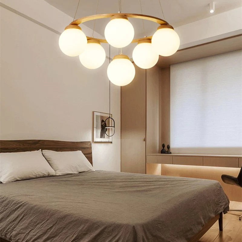 Valentina Pendant Light Wood Glass White Island Living Room/Bedroom - Letslighting