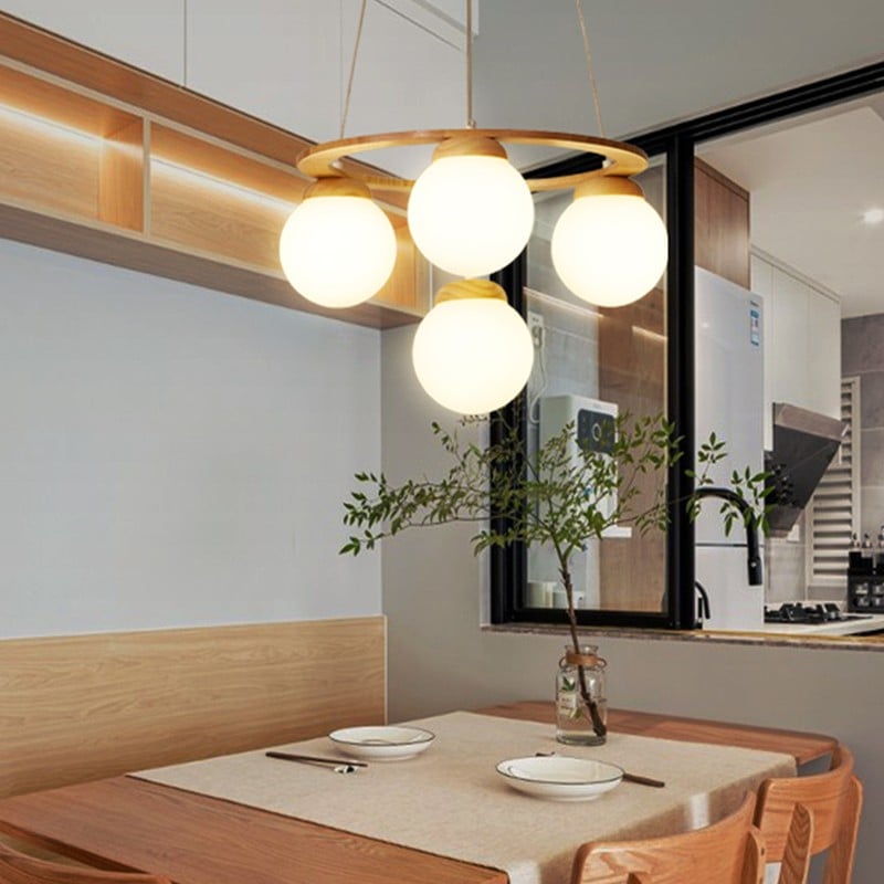 Valentina Pendant Light Wood Glass White Island Living Room/Bedroom - Letslighting