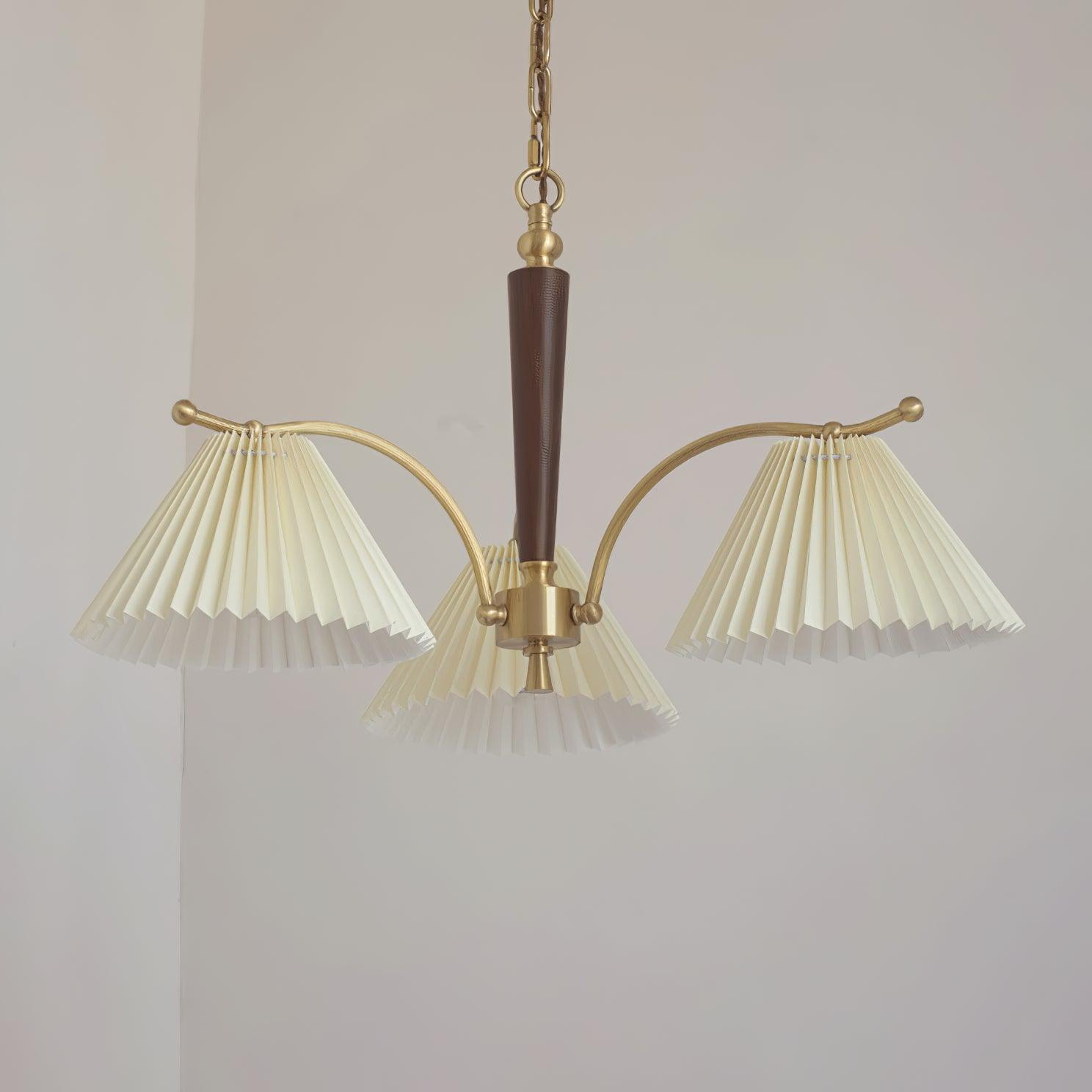 Lustra Chandelier Brass Pleated Shade Classic - Letslighting