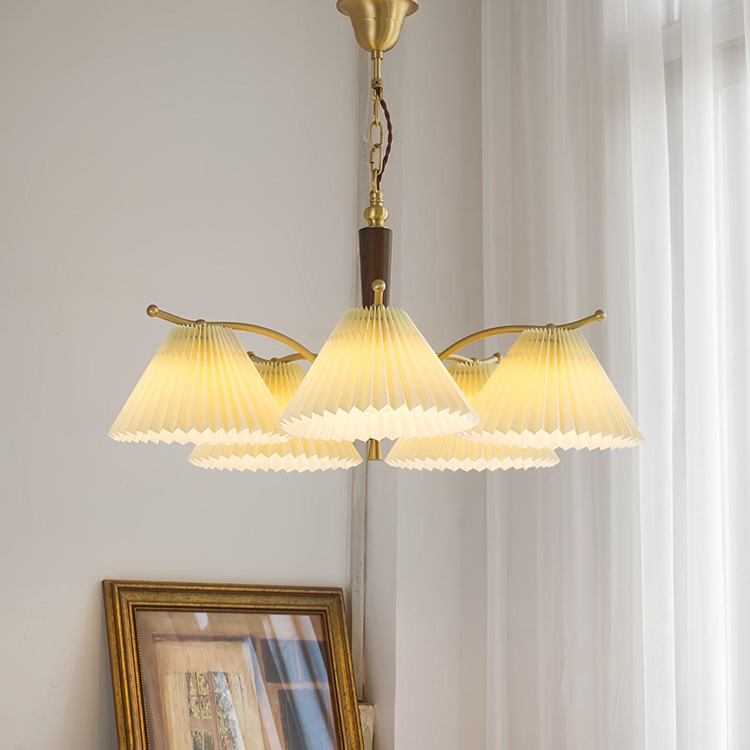 Lustra Chandelier Brass Pleated Shade Classic - Letslighting