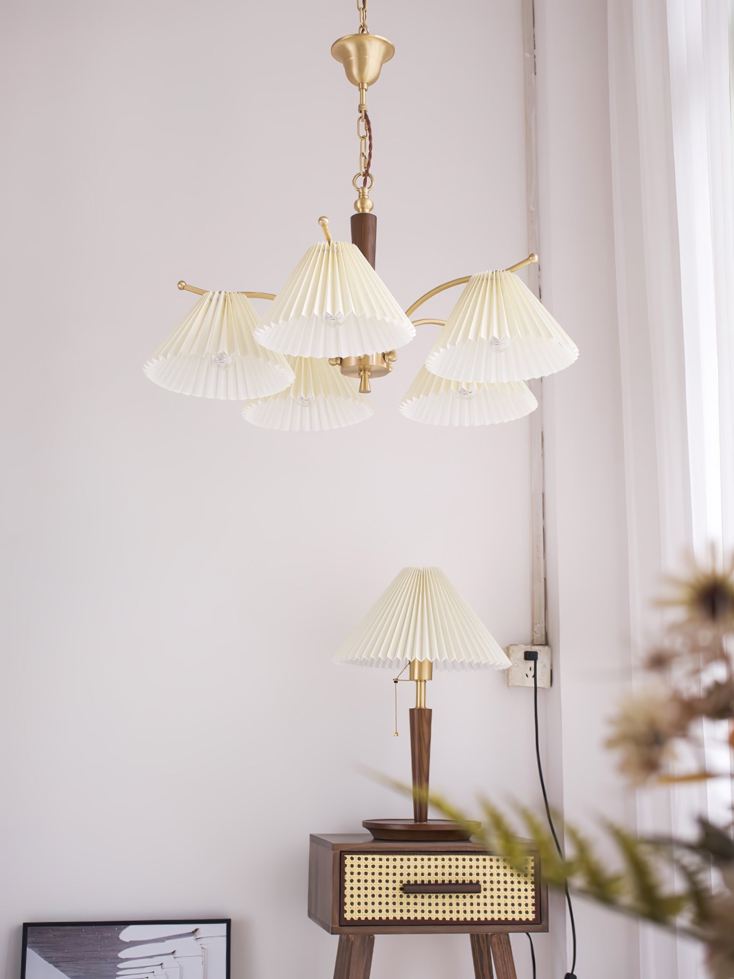 Lustra Chandelier Brass Pleated Shade Classic - Letslighting