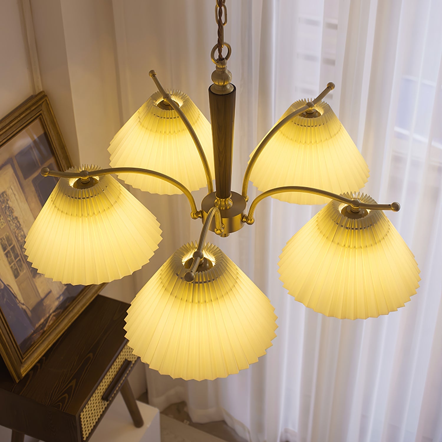 Lustra Chandelier Brass Pleated Shade Classic - Letslighting
