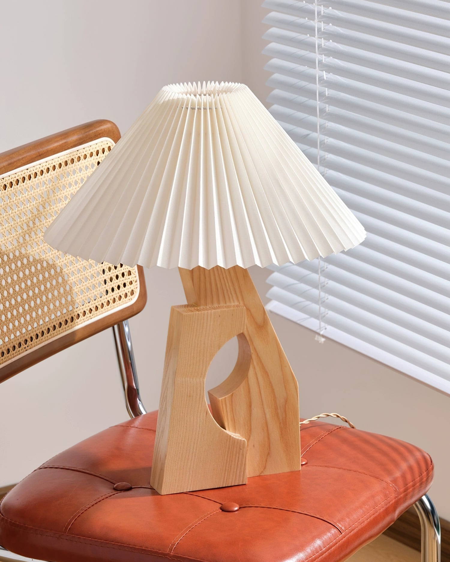 Zain Pleated Table Lamp Paper Pleated Wooden Sculptural - Letslighting
