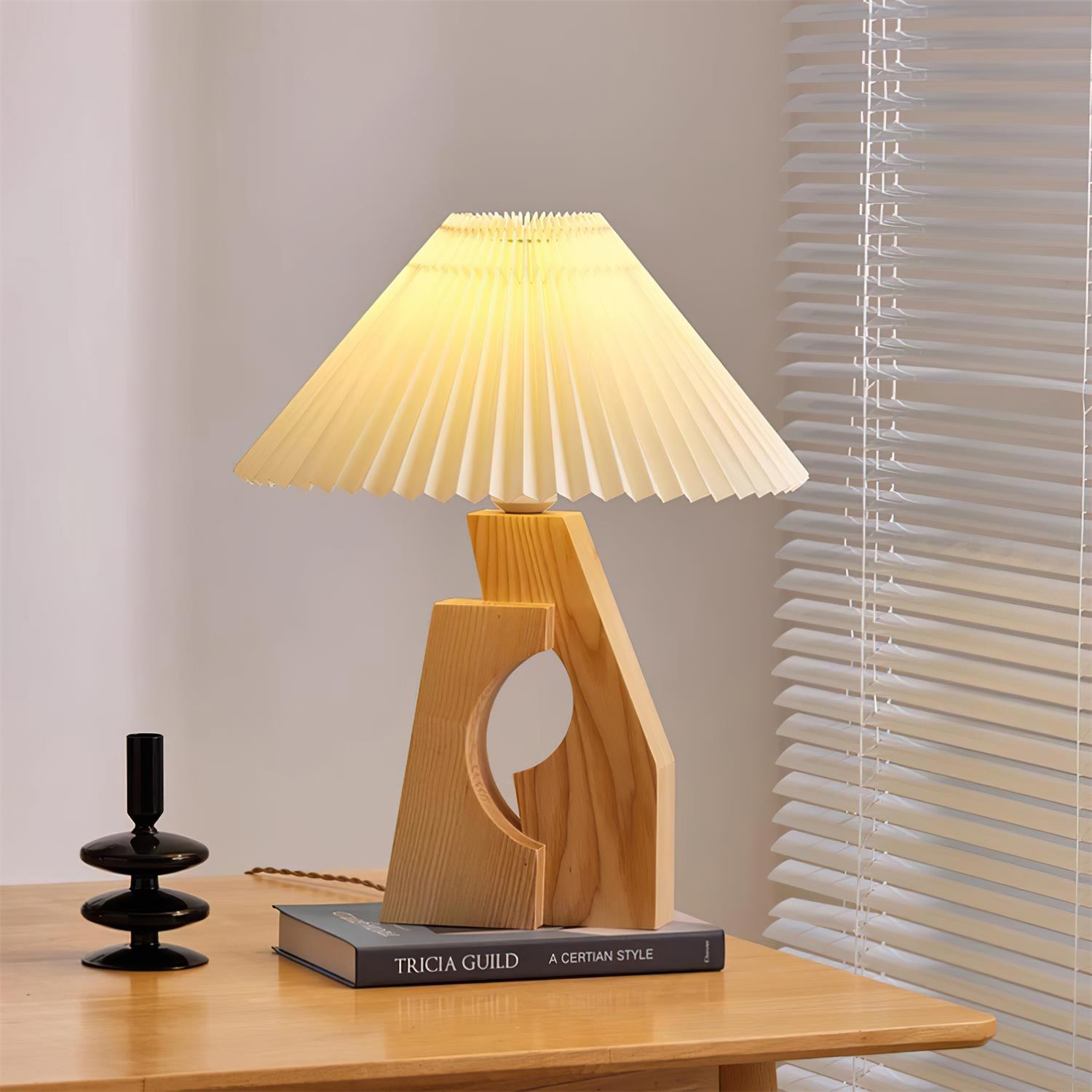 Zain Pleated Table Lamp Paper Pleated Wooden Sculptural - Letslighting