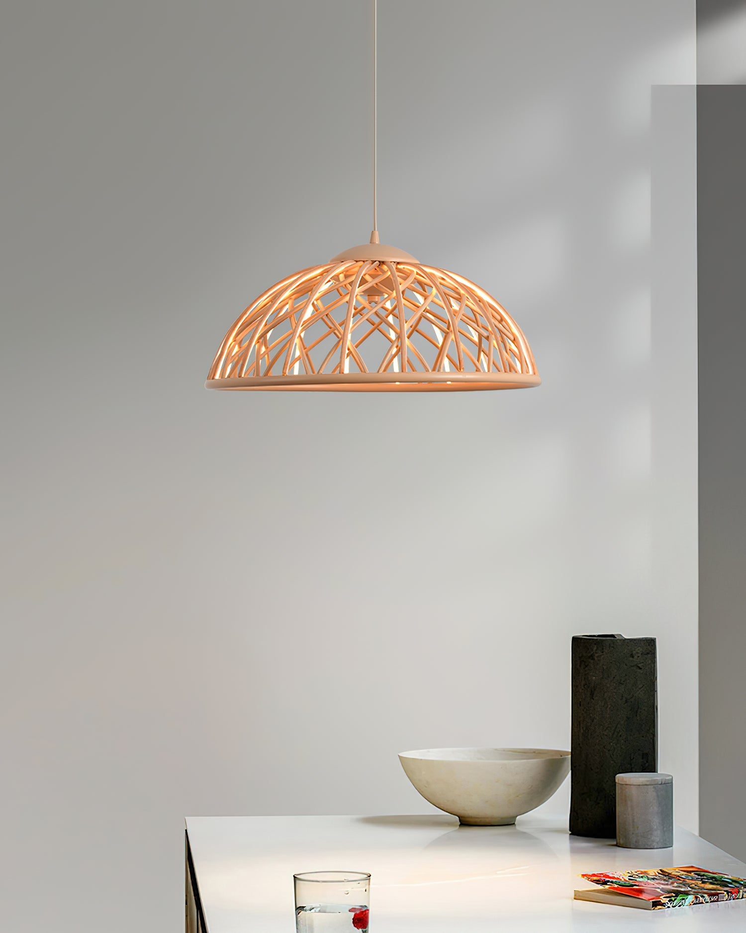 Zeela Pendant Lamp Wood-Top Textured Glass Shade - Letslighting