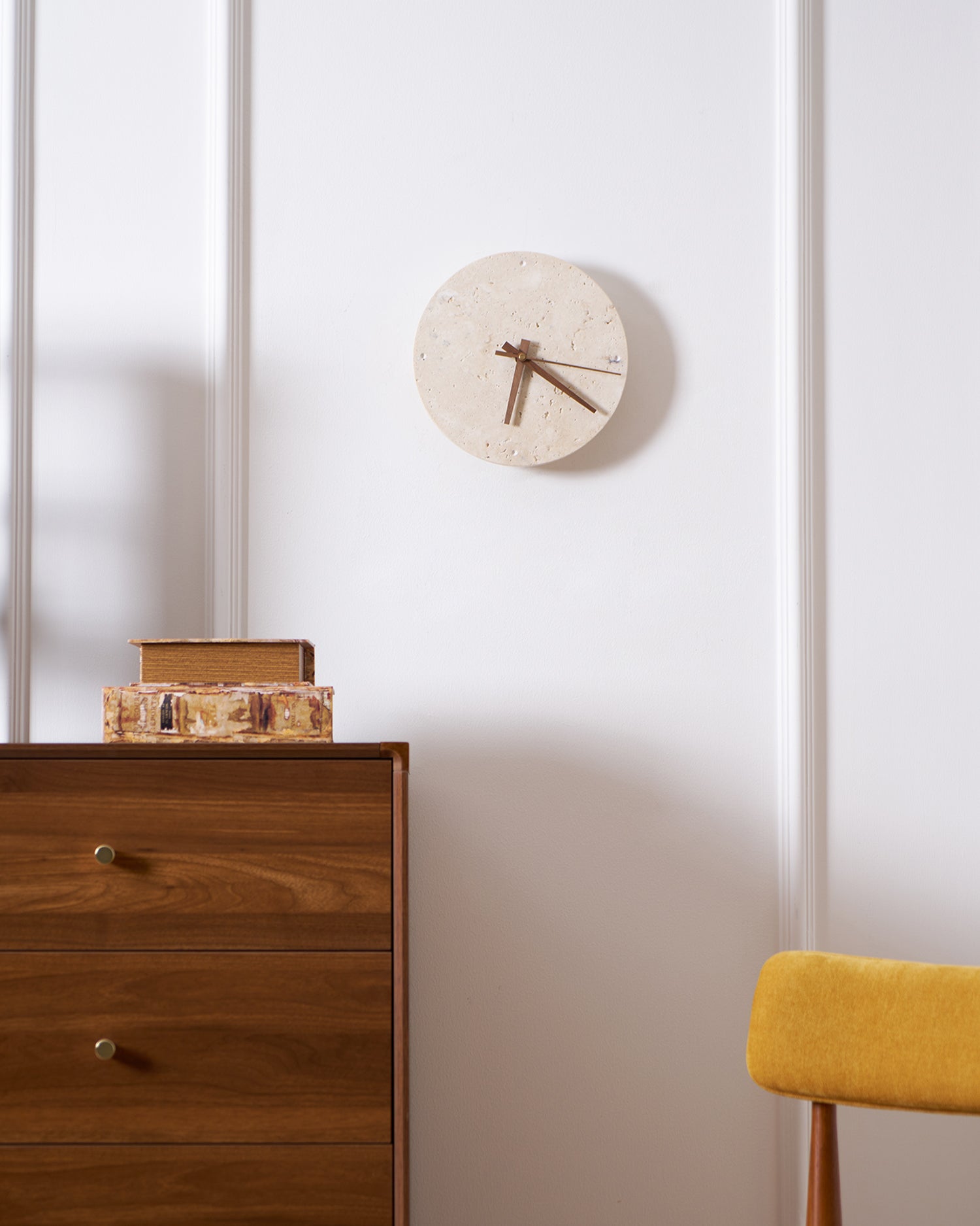Wall Lamp Travertine Clock with Modern Minimalist Style Natural