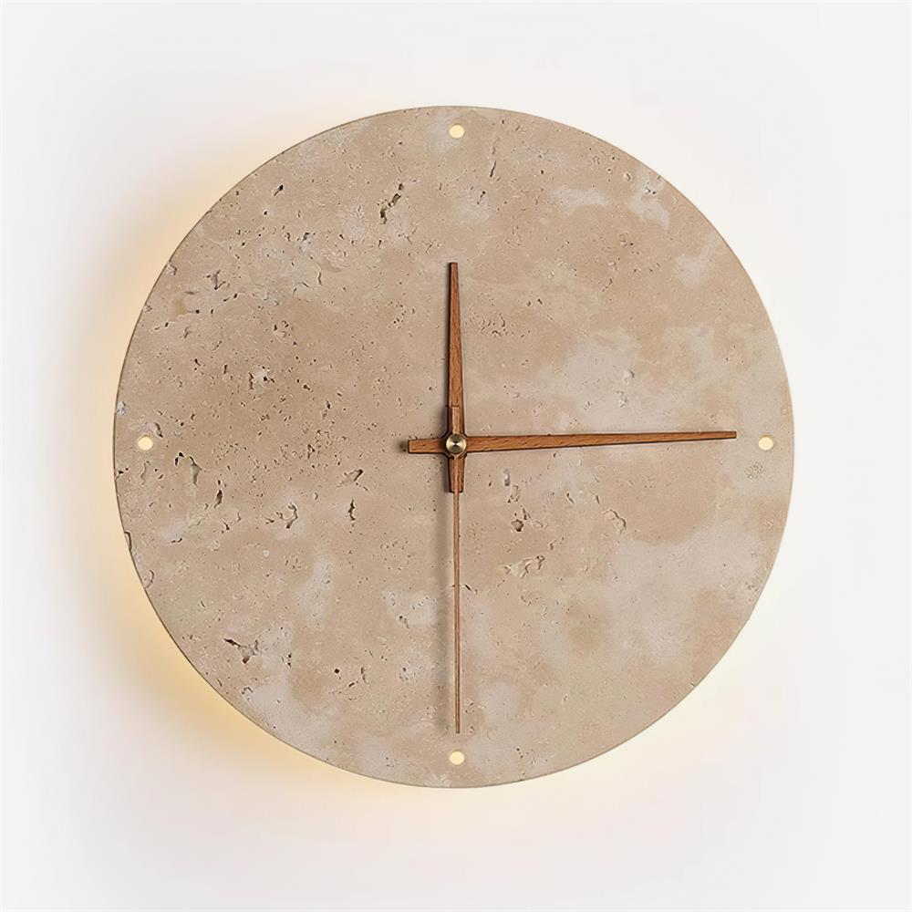 Wall Lamp Travertine Clock with Modern Minimalist Style Natural