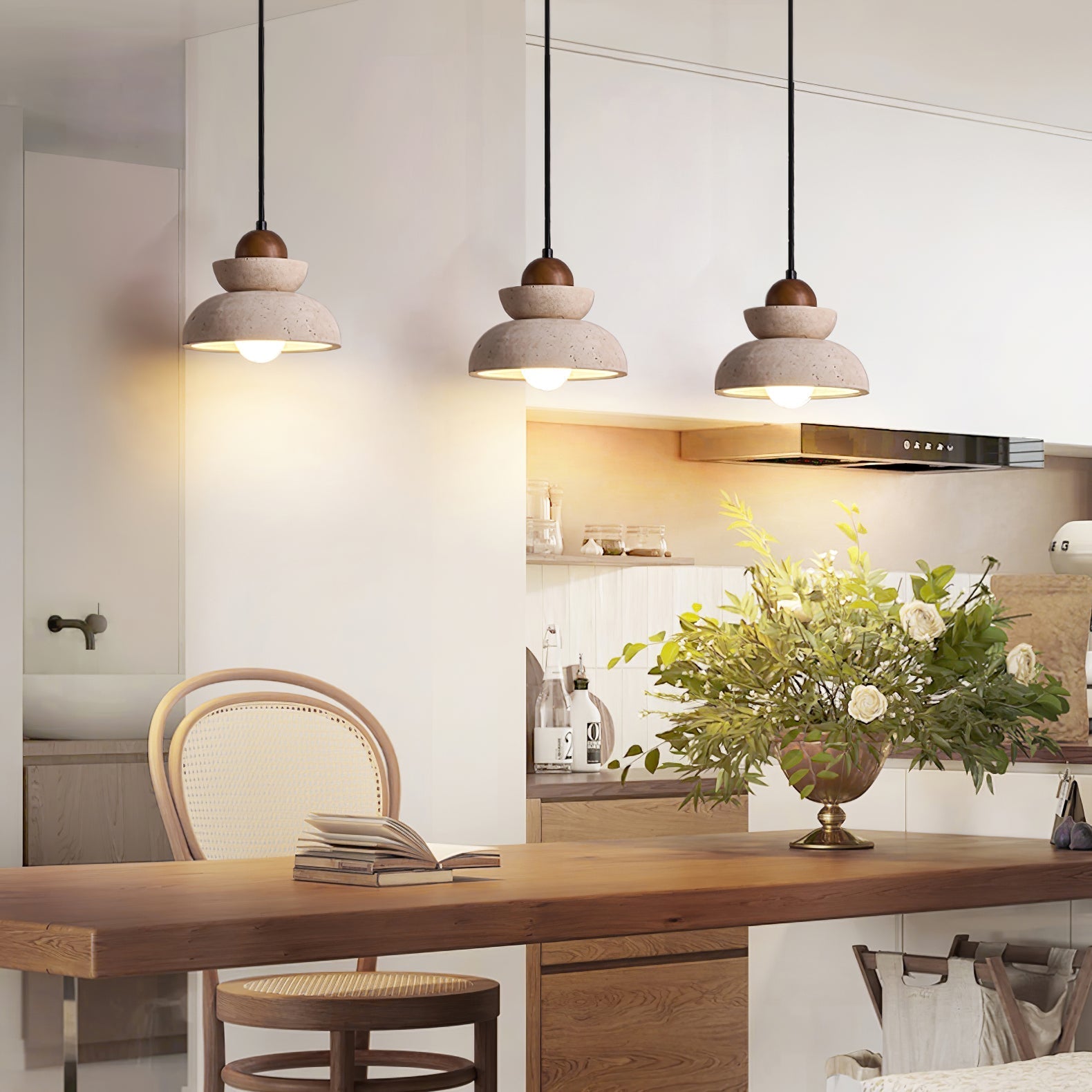 Zophaos Tiered-Bell Travertine Pendant Light - Letslighting