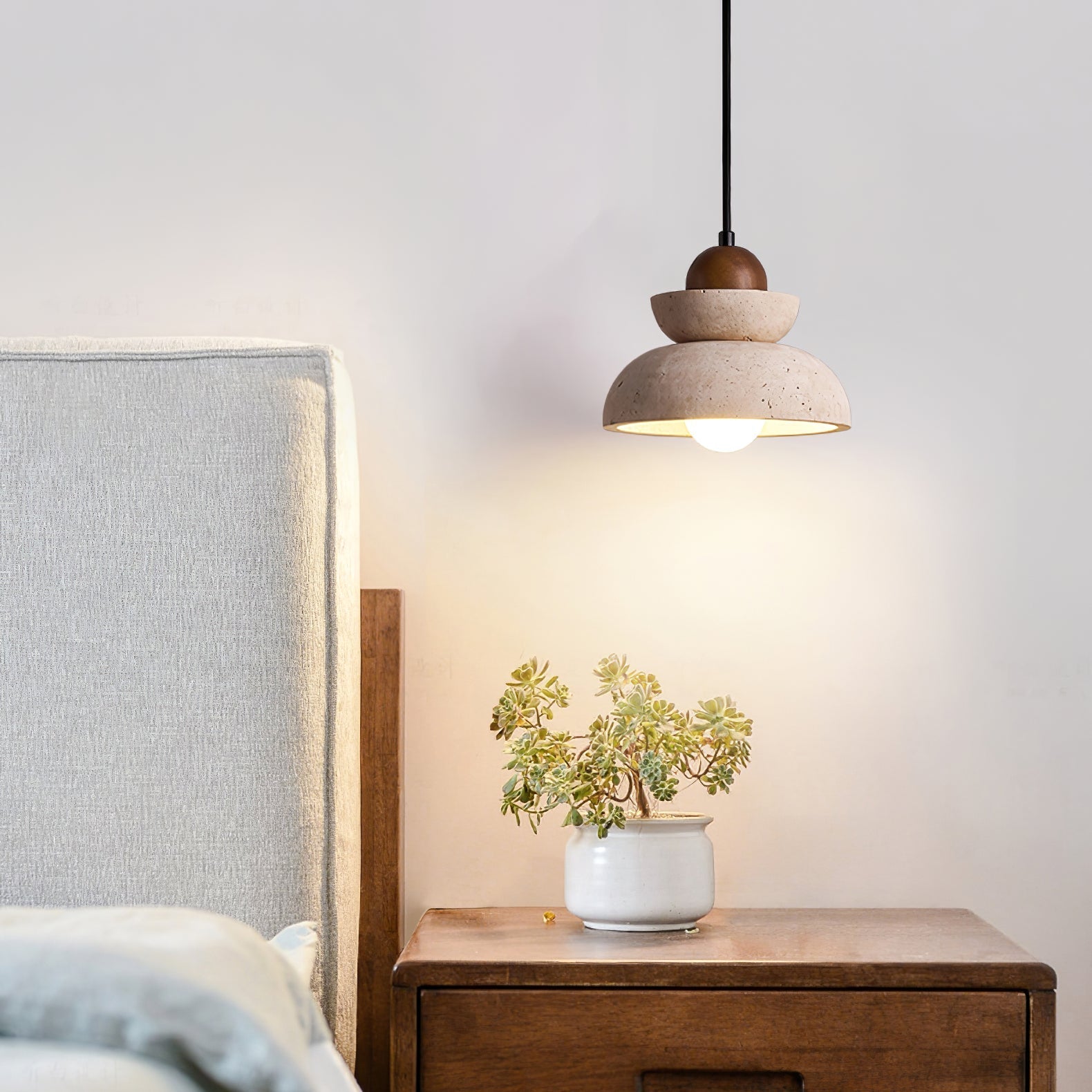Zophaos Tiered-Bell Travertine Pendant Light - Letslighting