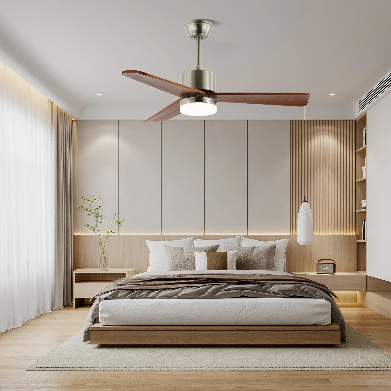 Elara Minimalist Silver Wood Ceiling Fan Light - Letslighting