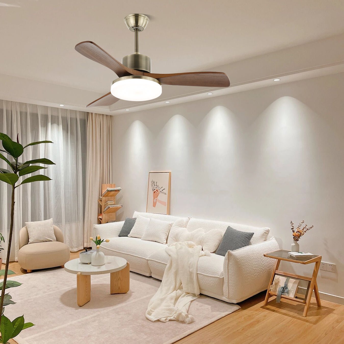 Elara Minimalist Silver Wood Ceiling Fan Light - Letslighting