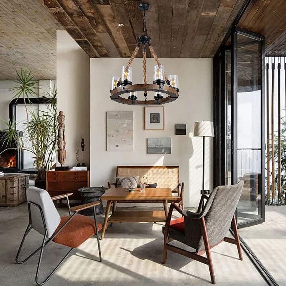 Zomiria Vintage Industrial Wagon Wheel Wooden Chandelier - Letslighting