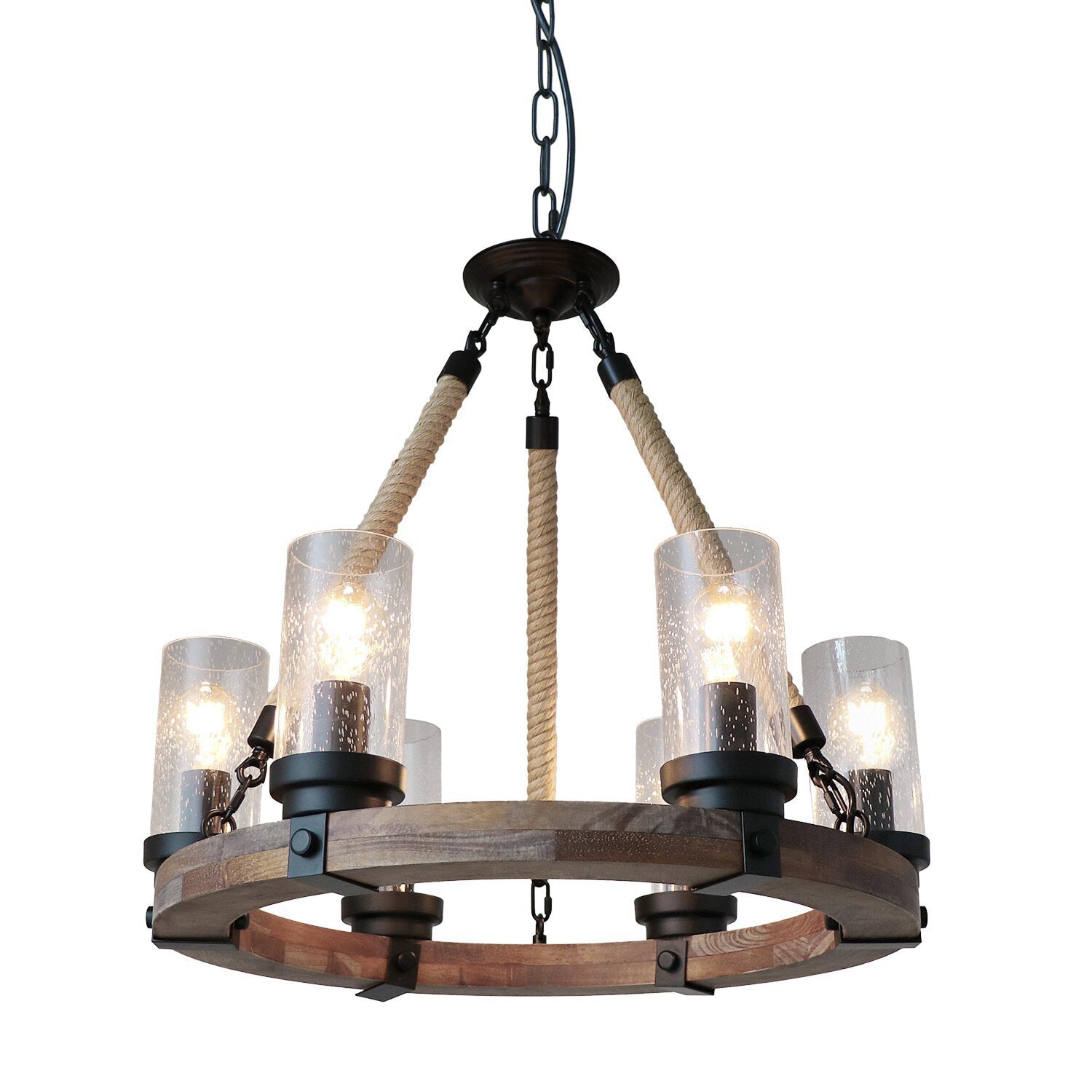 Zomiria Vintage Industrial Wagon Wheel Wooden Chandelier - Letslighting
