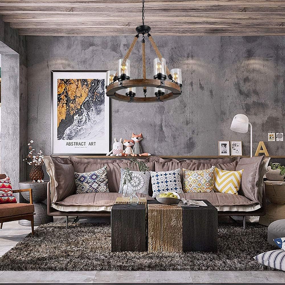 Zomiria Vintage Industrial Wagon Wheel Wooden Chandelier - Letslighting