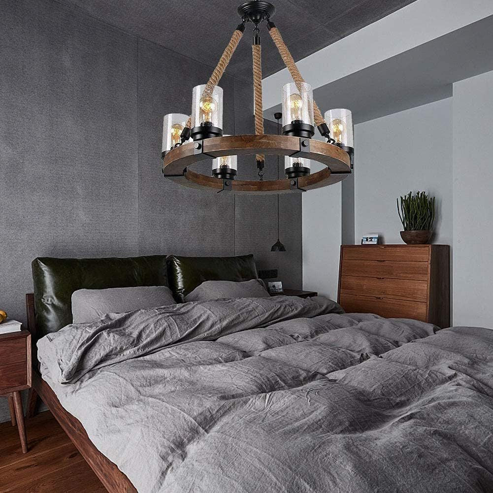Zomiria Vintage Industrial Wagon Wheel Wooden Chandelier - Letslighting
