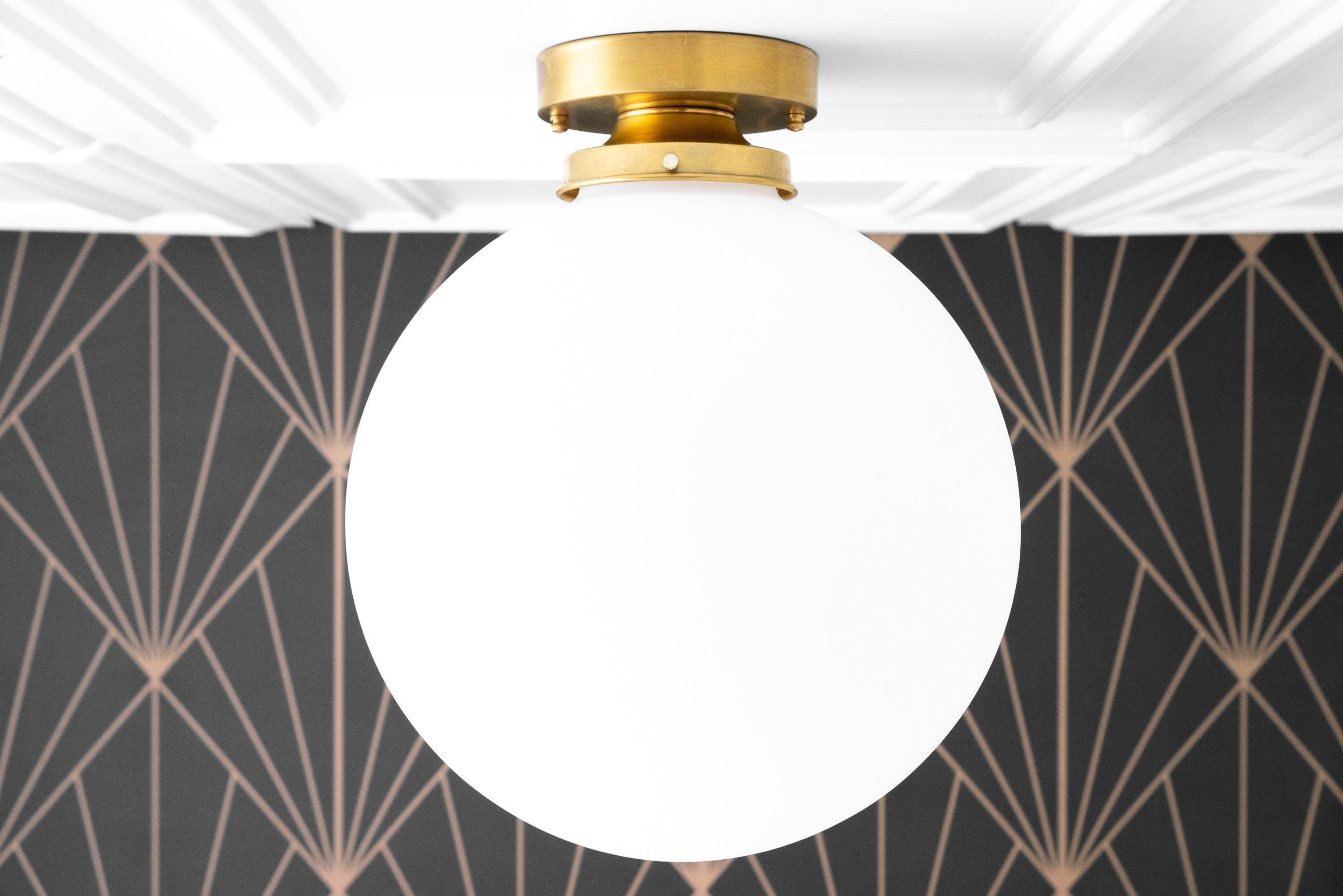 Pearl White Brass Globe Ceiling Light  Contemporary