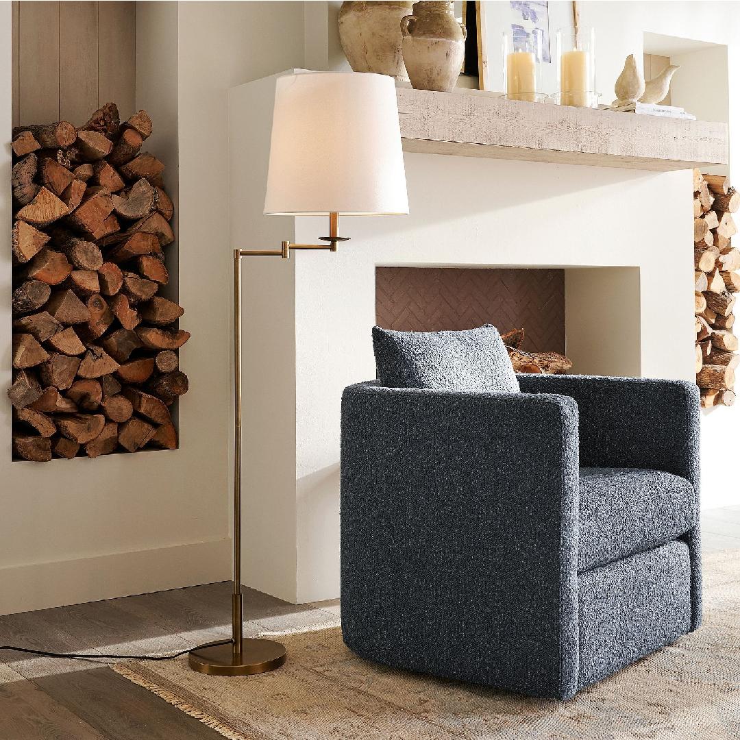 Lodge Brass Linen Floor Lamp