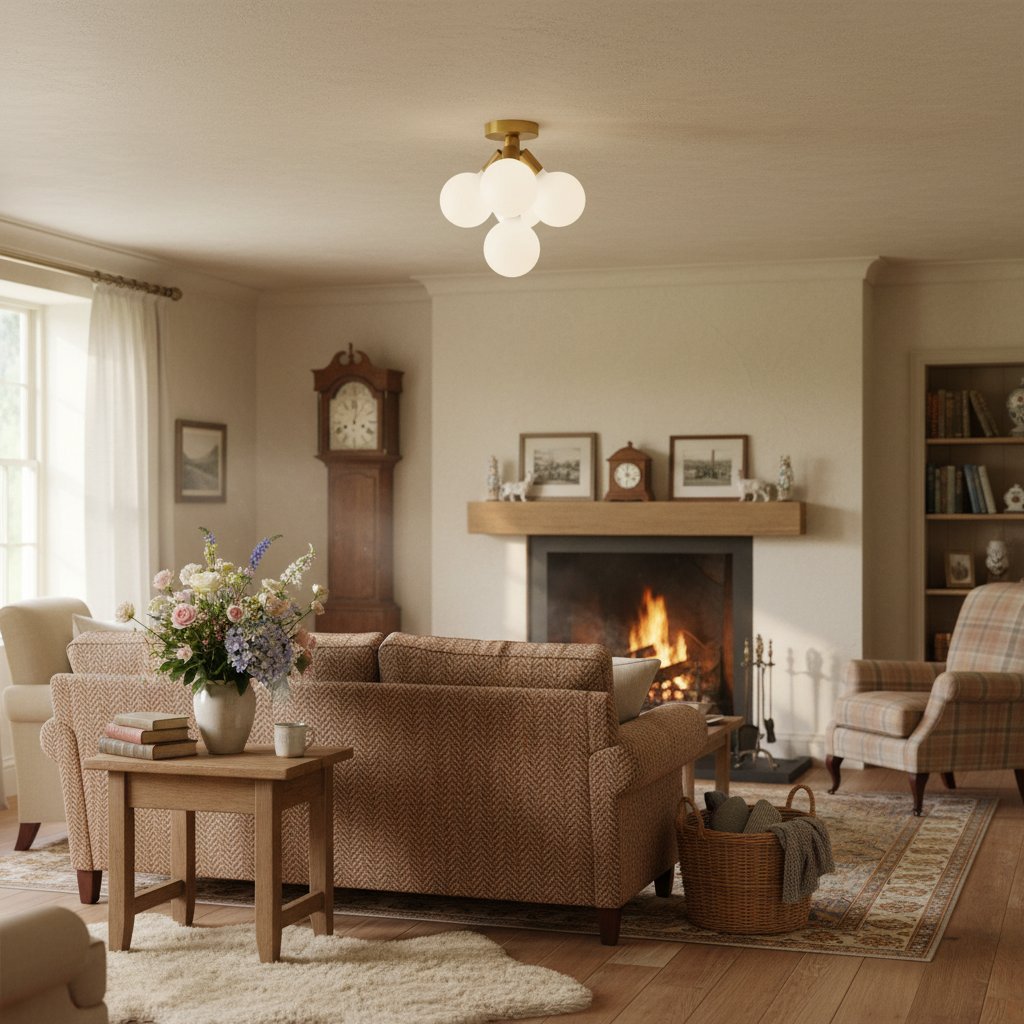Pearl Opal White  Brass Flush Mount Light  Living Room