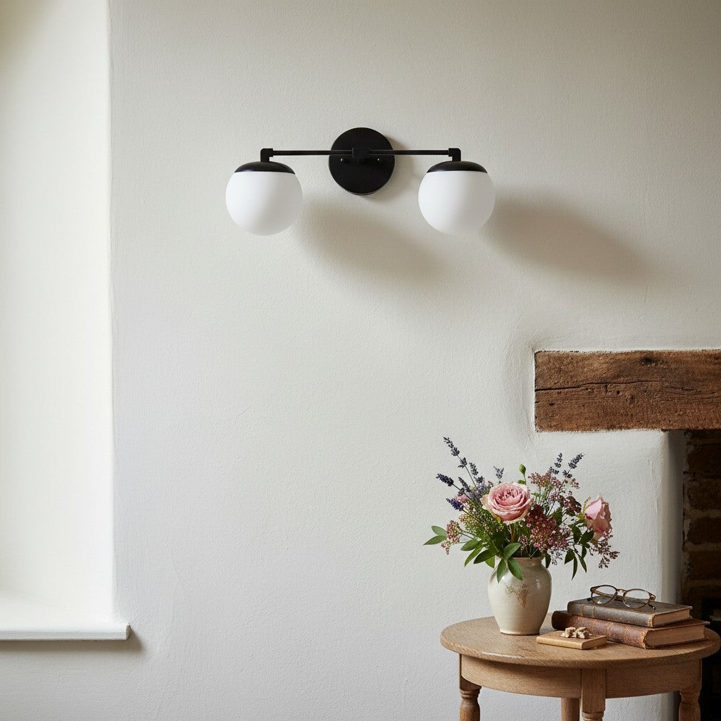 Pearl Milk Glass  Brass Wall Sconce Bathroom