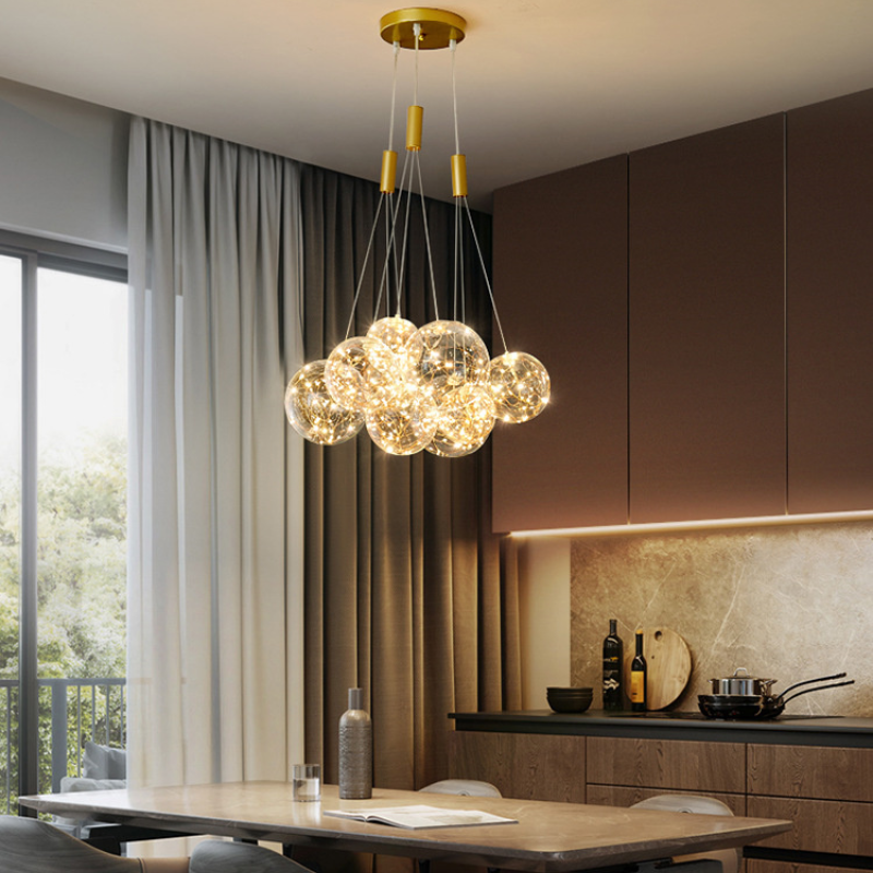 Valentina Glass Globe Bubble Pendant Light LED, 3/5/9/15 Heads