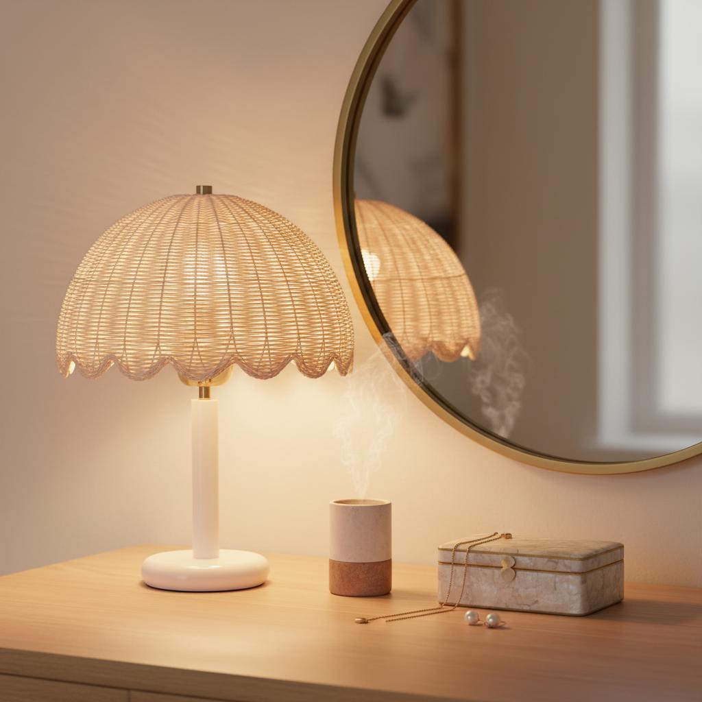 Fungi Table Lamp Rattan&Wood