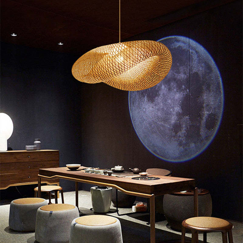 Muto Modern Pendant Light For Dining Room/Kitchen Island, Bamboo