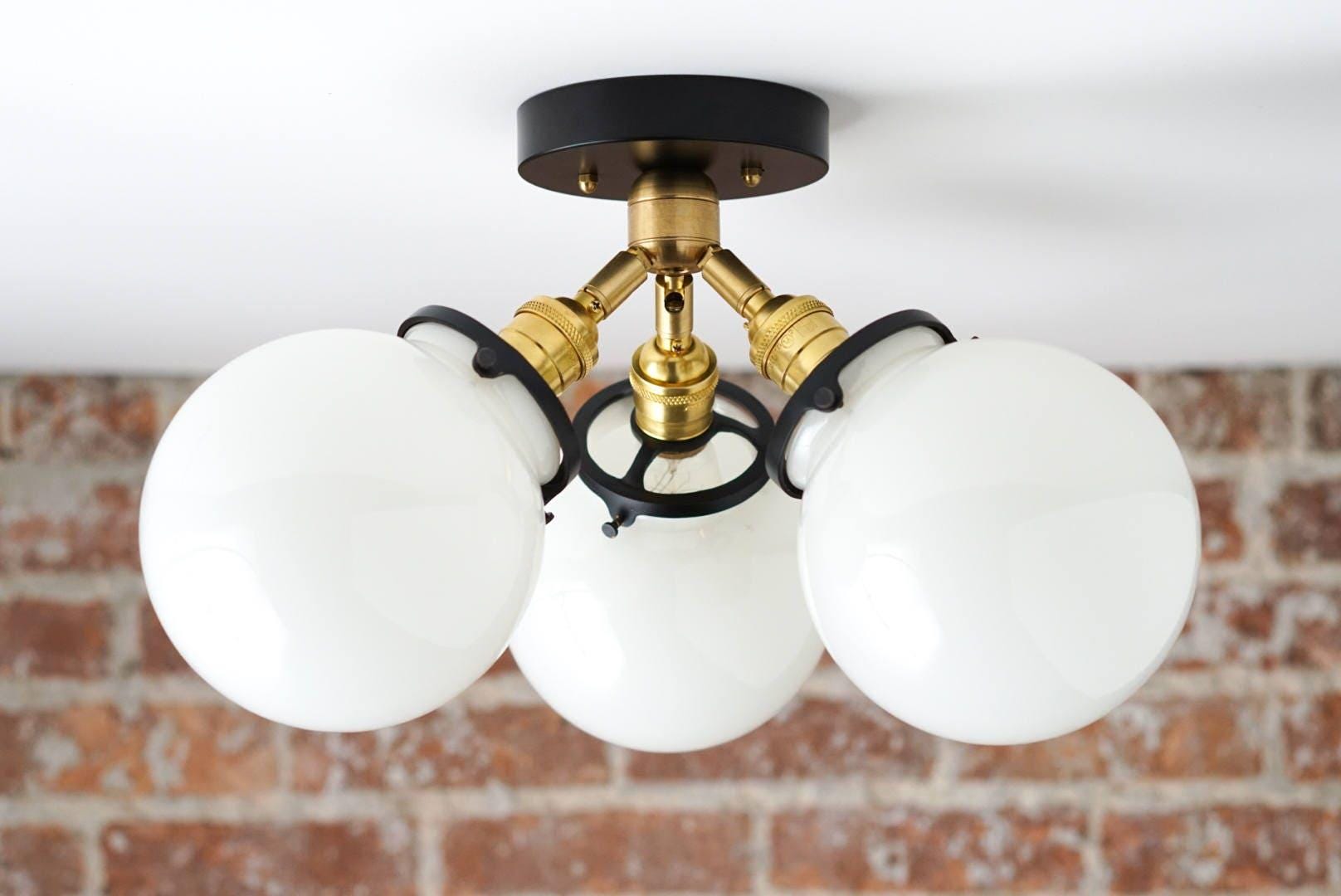 Pearl Glass White Mid Century Flush Ceiling Lamp