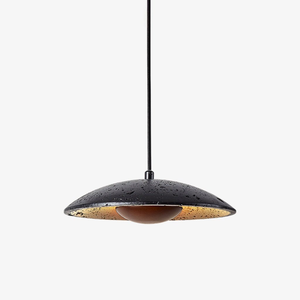 Saucer Modern Travertine & Wood Pendant light
