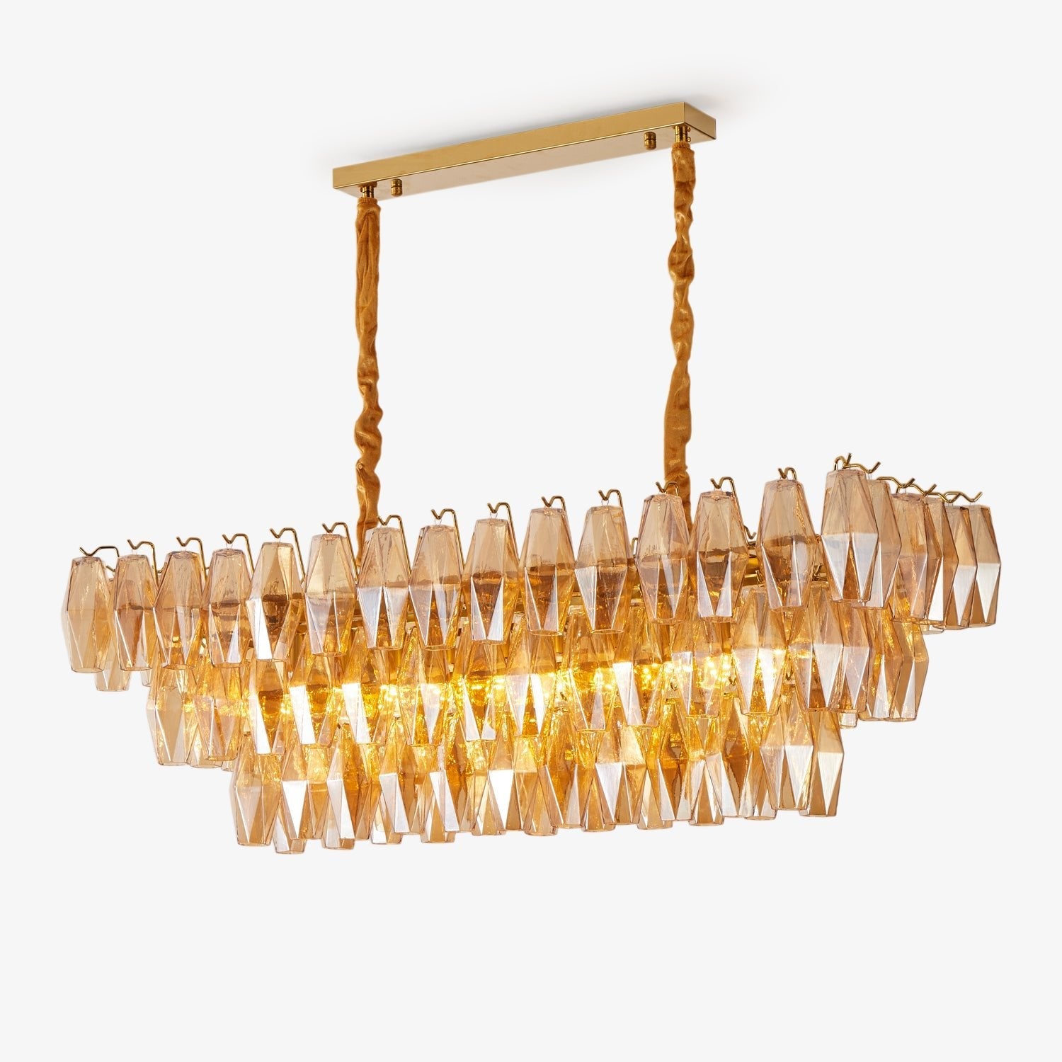 Aurora Chandelier Amber Prism Glass Rectangular Layered