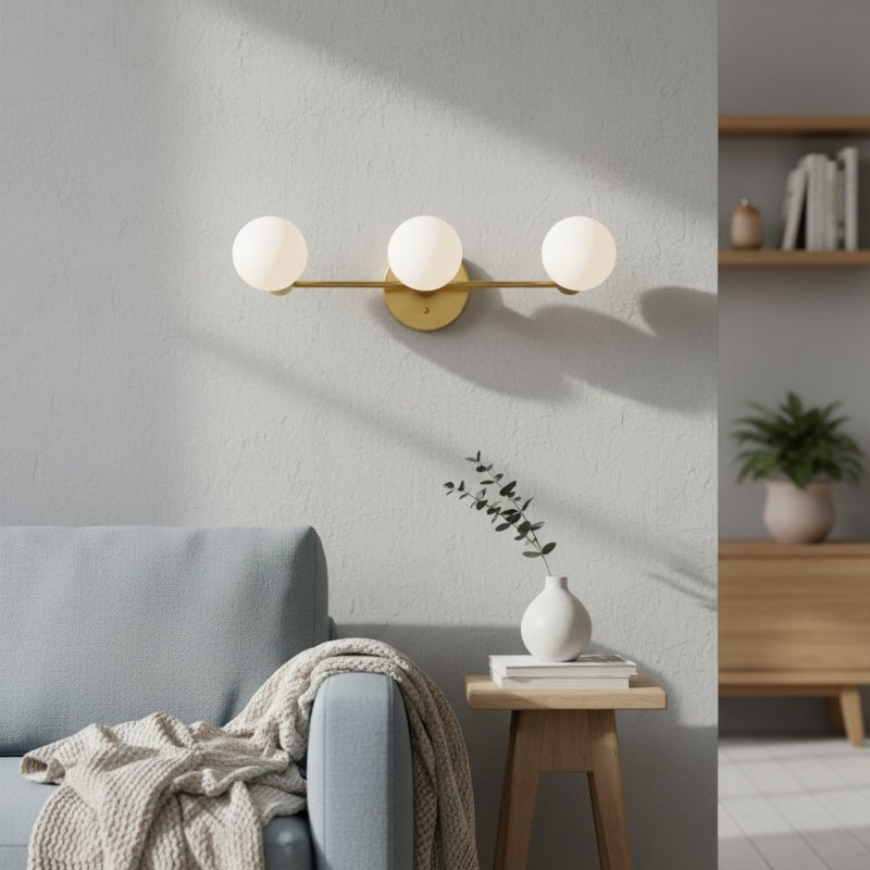Pearl 3-Light Milk Glass Globe Wall Sconce Mid-Century Light