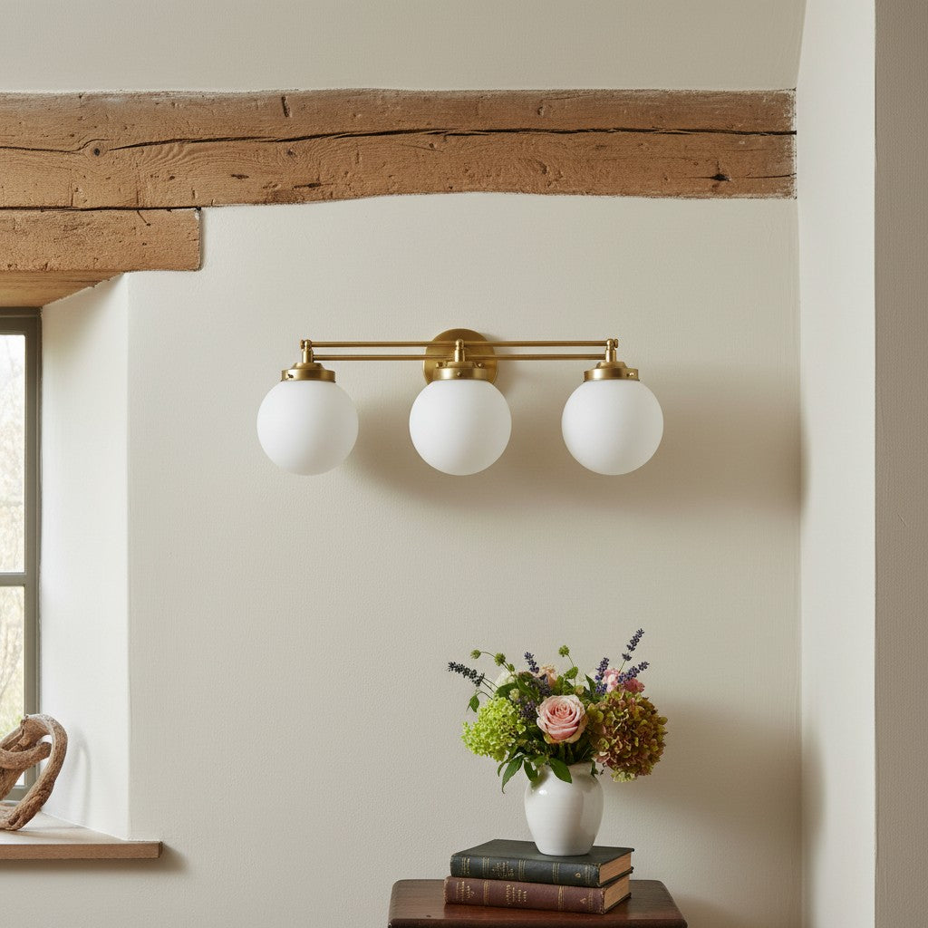 Pearl Wall Sconce Milk Glass Antique Brass  for  Bedroom