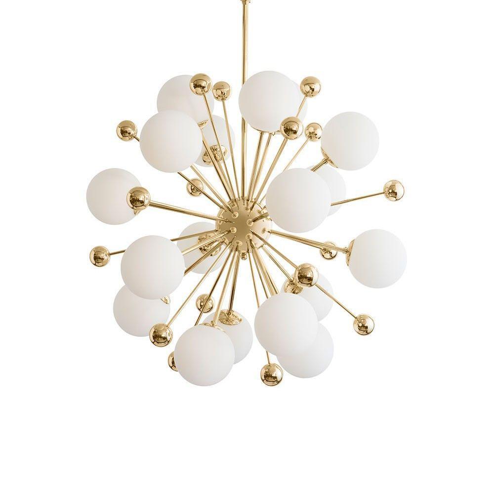 Lustra Chandelier Brass Opal Globe - Letslighting