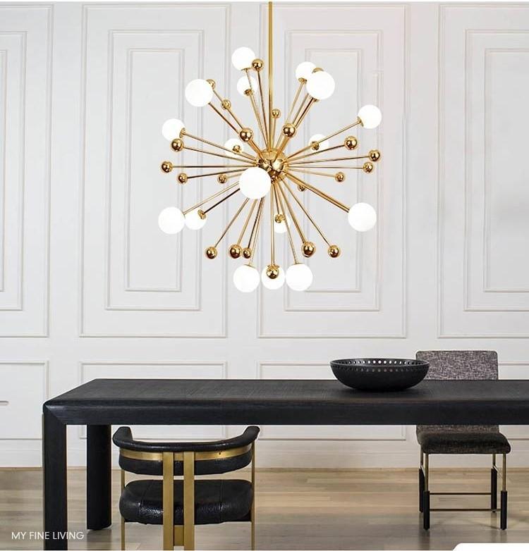 Lustra Chandelier Brass Opal Globe - Letslighting