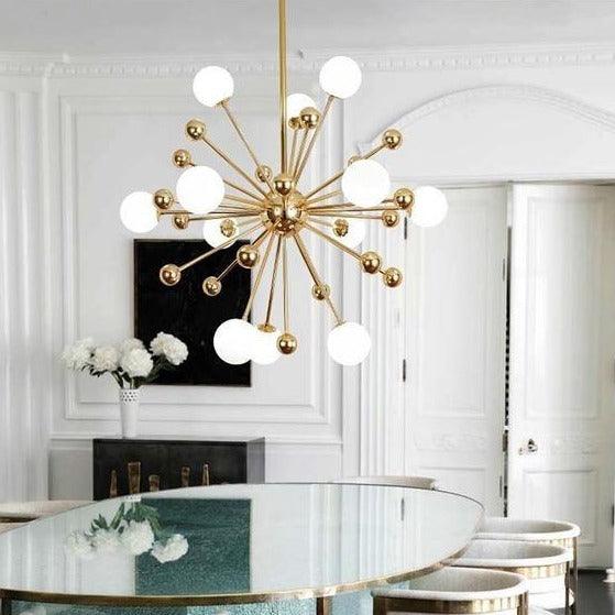 Lustra Chandelier Brass Opal Globe - Letslighting