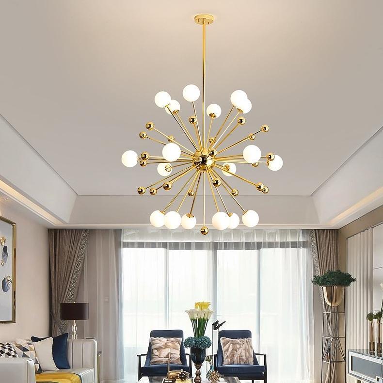 Lustra Chandelier Brass Opal Globe - Letslighting