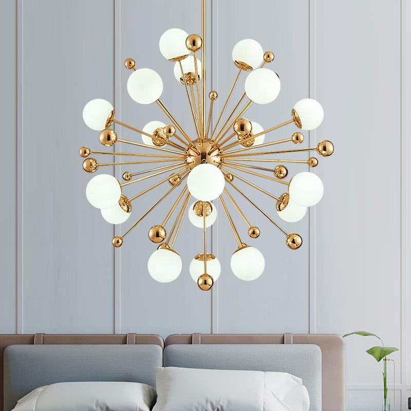 Lustra Chandelier Brass Opal Globe - Letslighting
