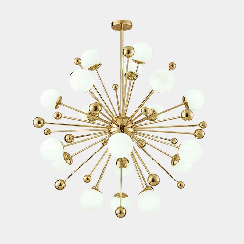 Lustra Chandelier Brass Opal Globe - Letslighting