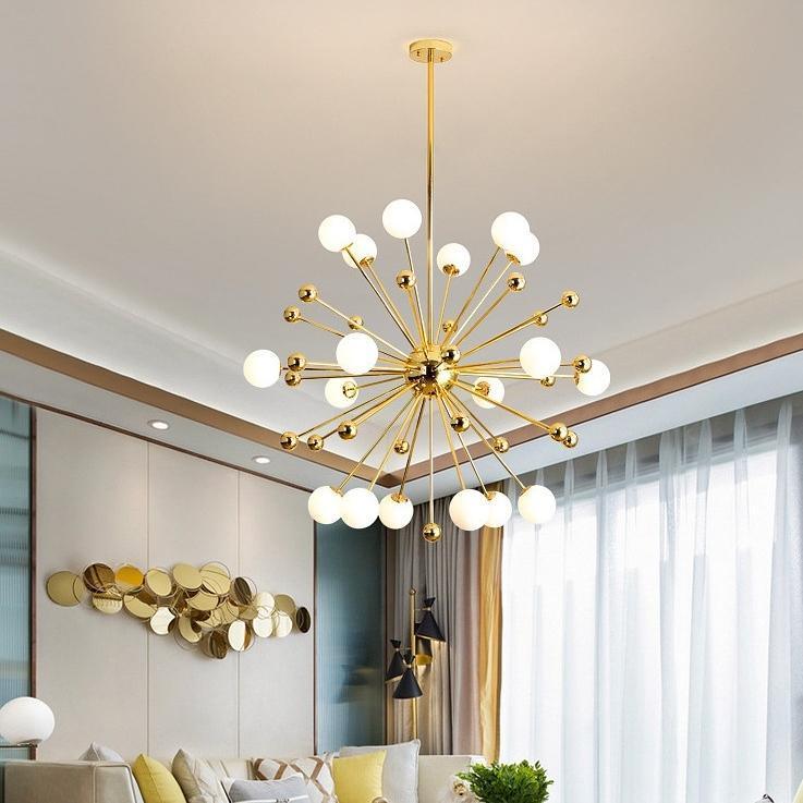 Lustra Chandelier Brass Opal Globe - Letslighting