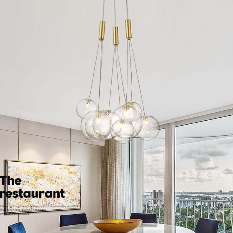 Valentina Glass Globe Bubble Pendant Light LED, 3/5/9/15 Heads