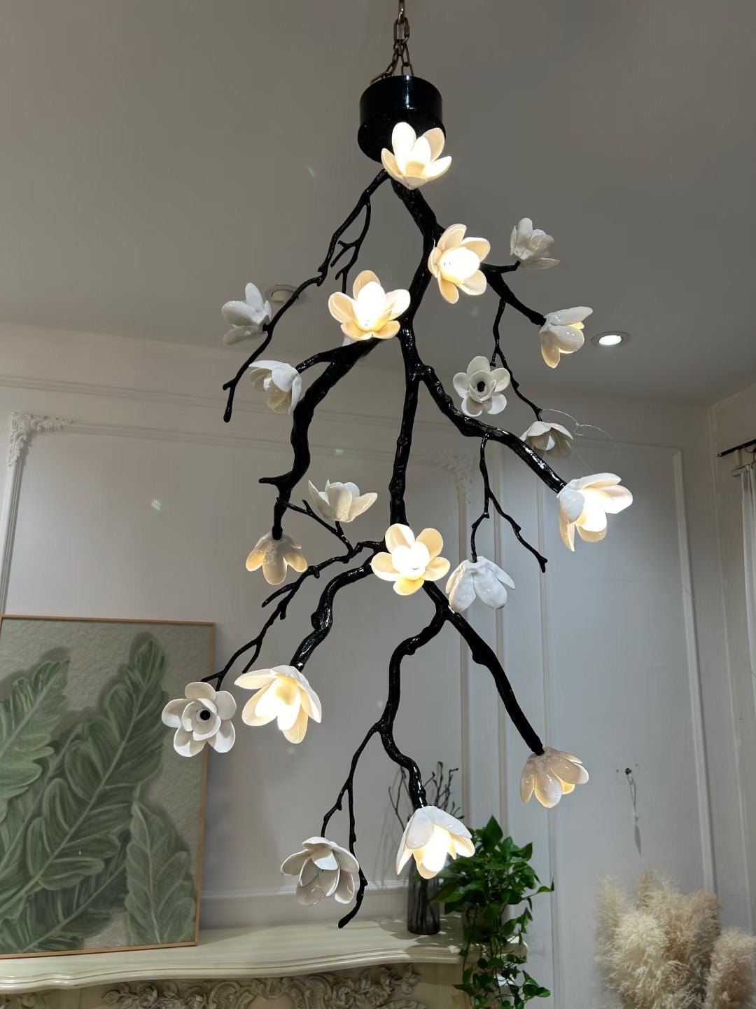 Lustra Chandelier Black Branch Flower - Letslighting