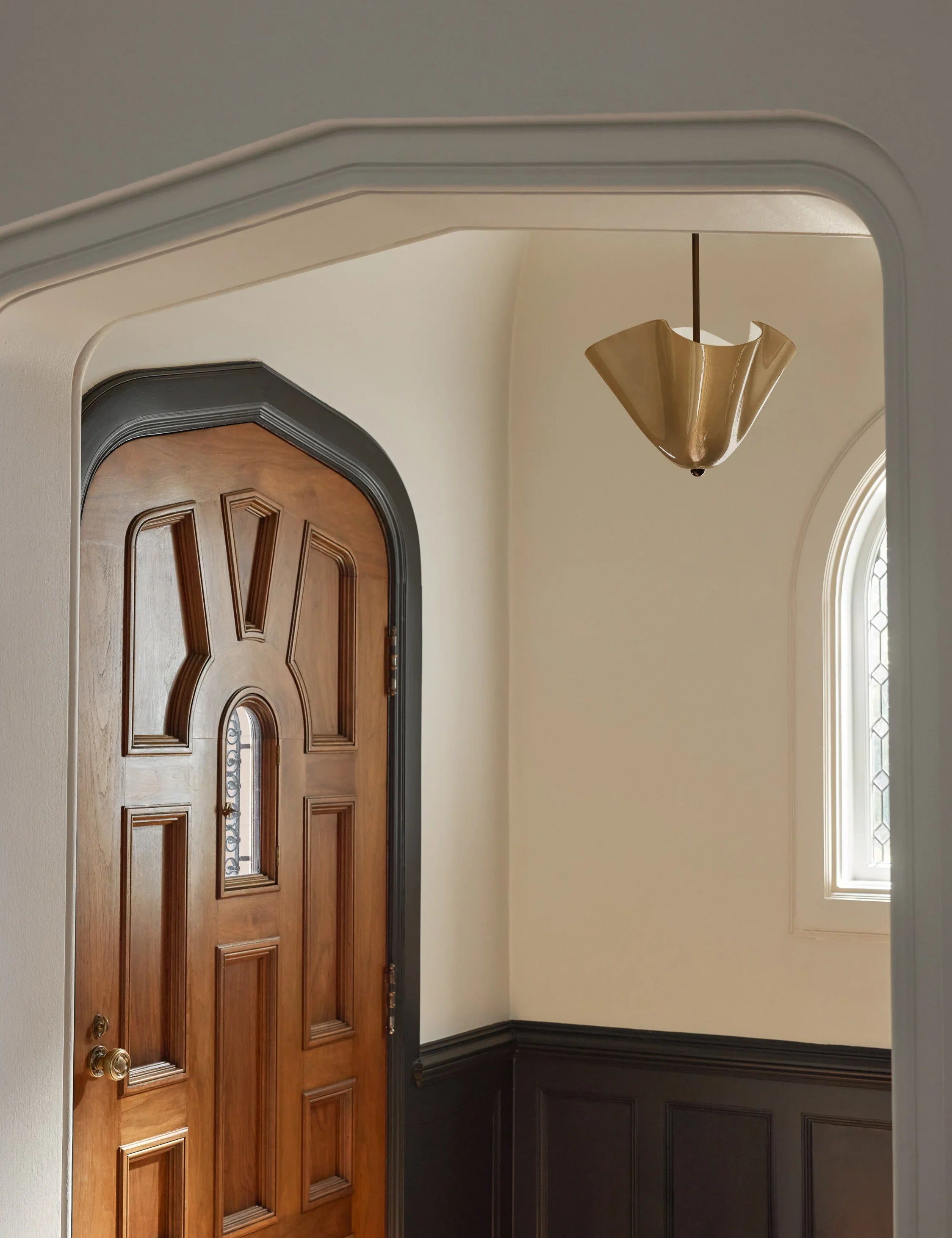 Musa Brass Pendant Light  Golden Glass Dining Room