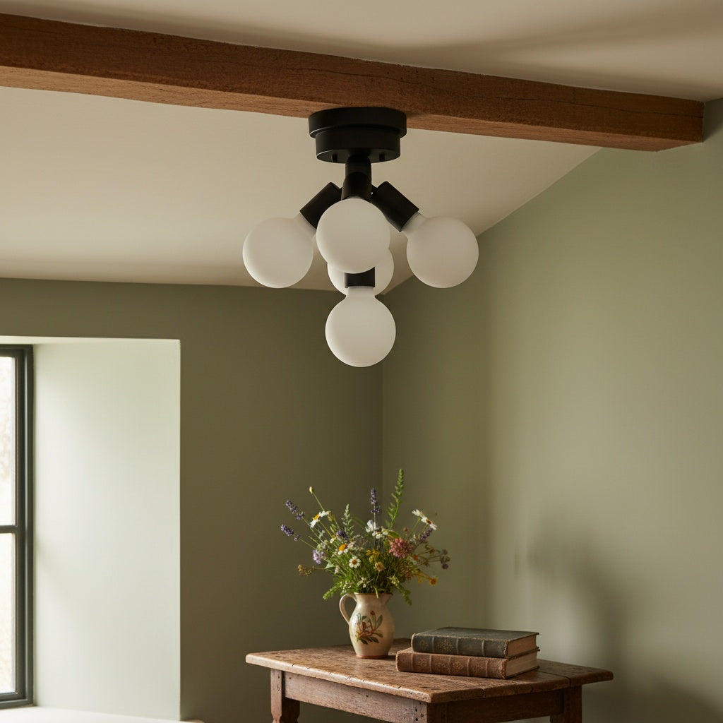 Pearl Opal White  Brass Flush Mount Light  Living Room