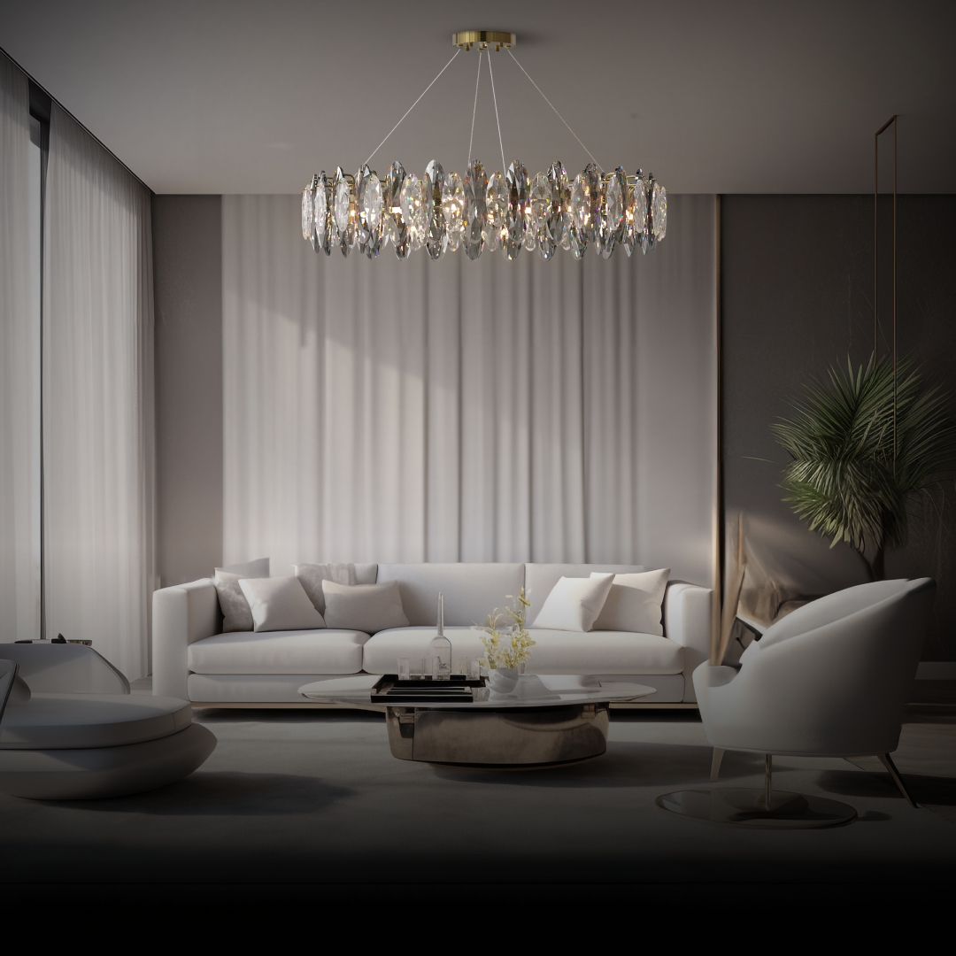 Kristy Crystal Chandelier LED Elliptical Glass Metal Living Room
