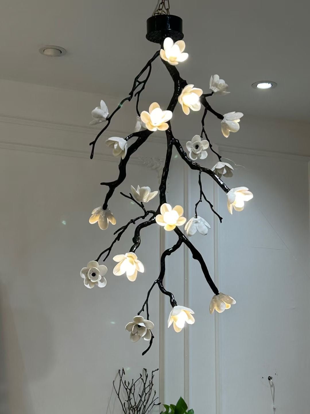 Lustra Chandelier Black Branch Flower - Letslighting