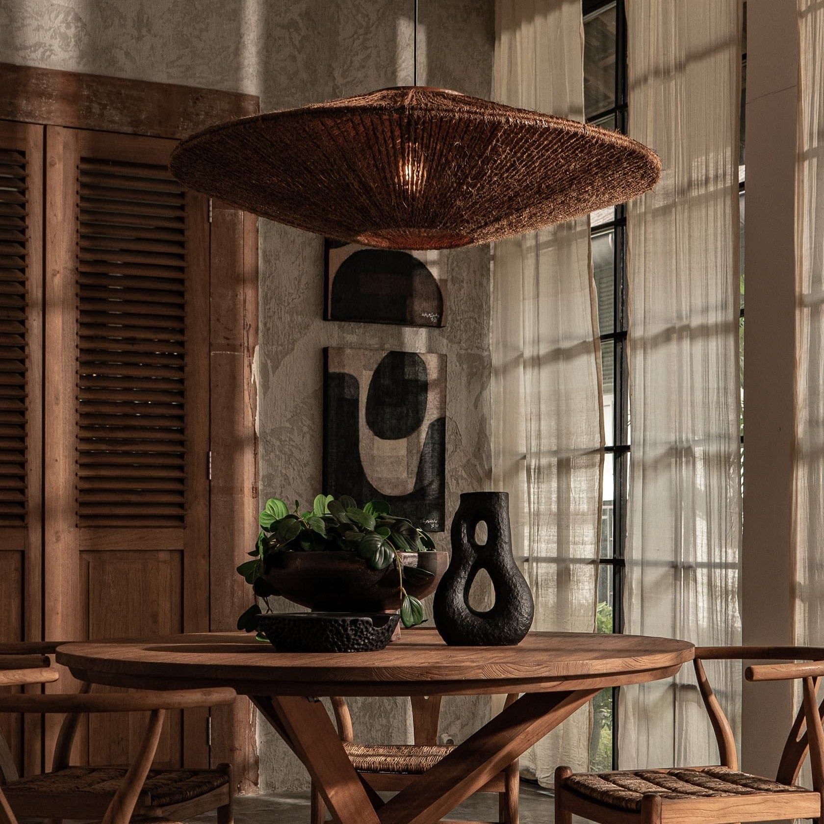 Ritta Rustic Pendant Light Rattan Living Room Dining Room Bedroom - Letslighting