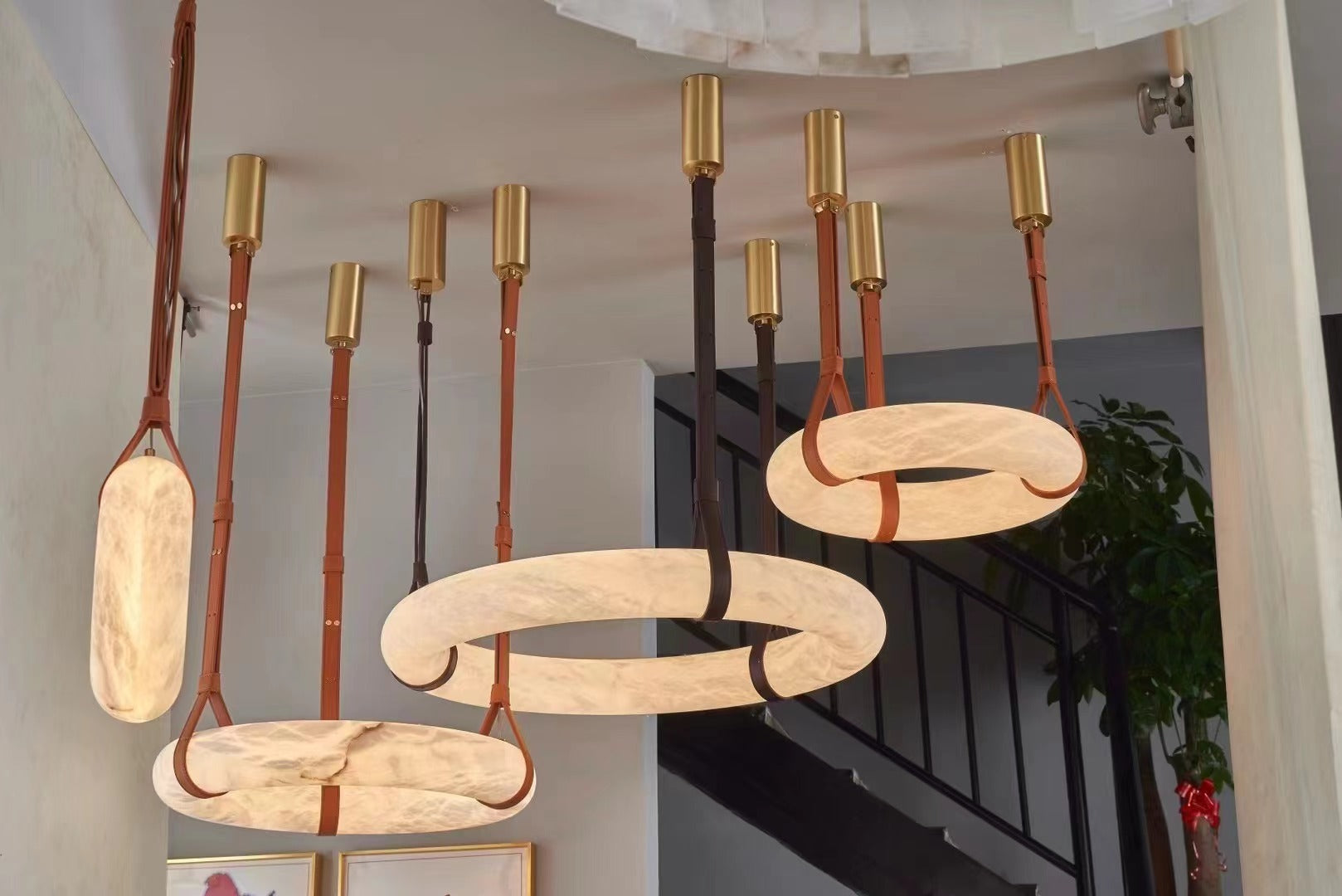 Luste Alabaster Chandeliers Ring Leather Strap Version B - Letslighting