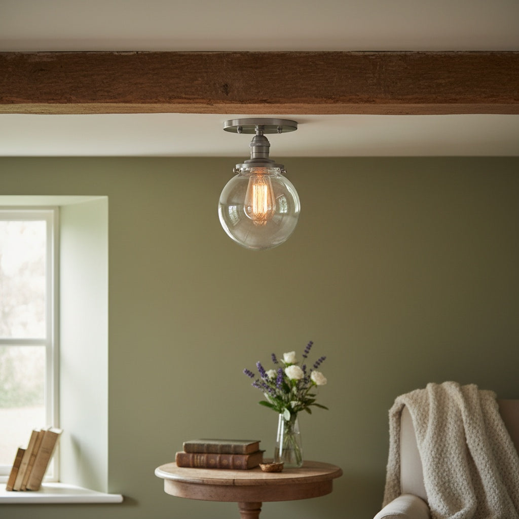 Pearl  Clear Glass Retro Globe Ceiling Light Bedroom