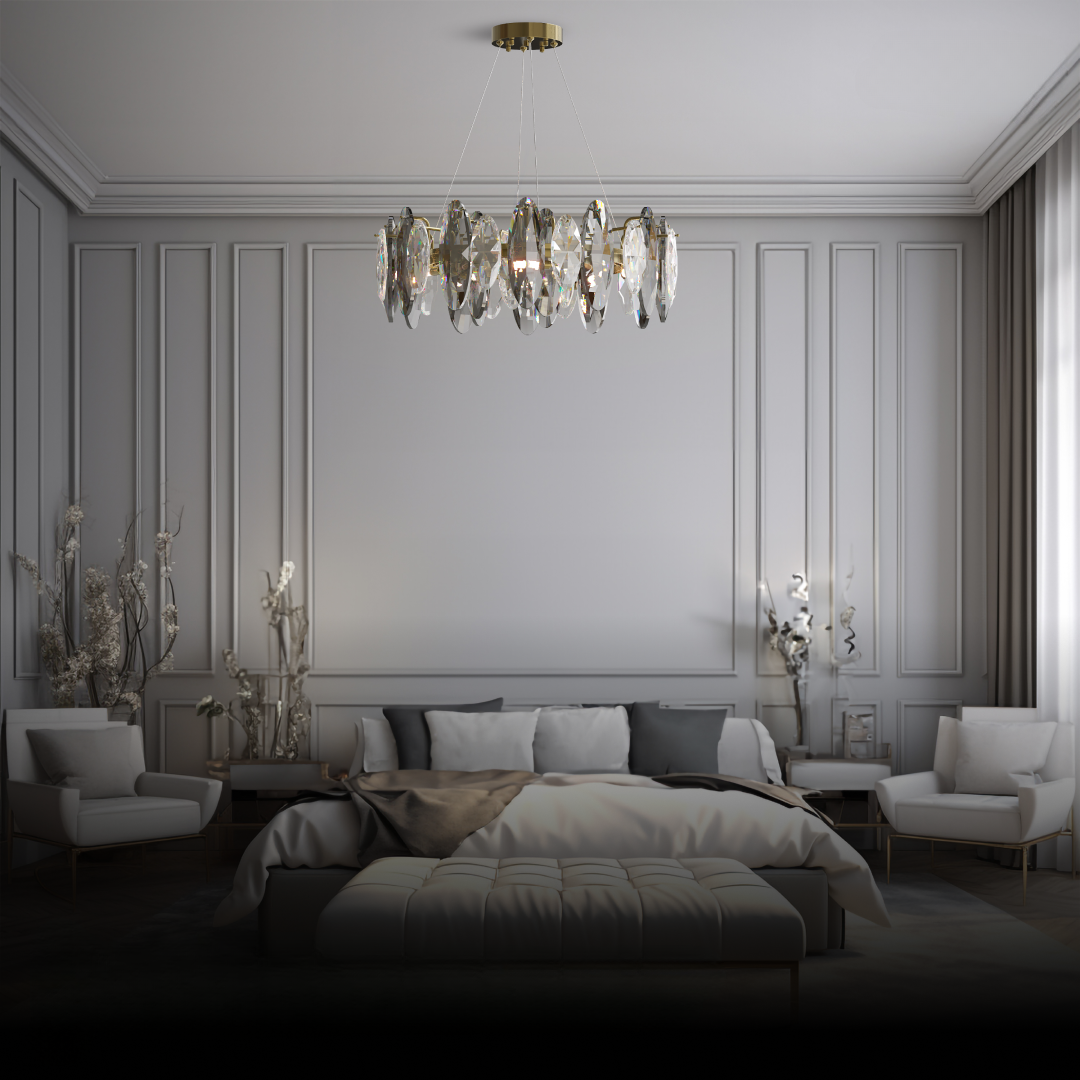 Kristy Crystal Chandelier LED Elliptical Glass Metal Living Room