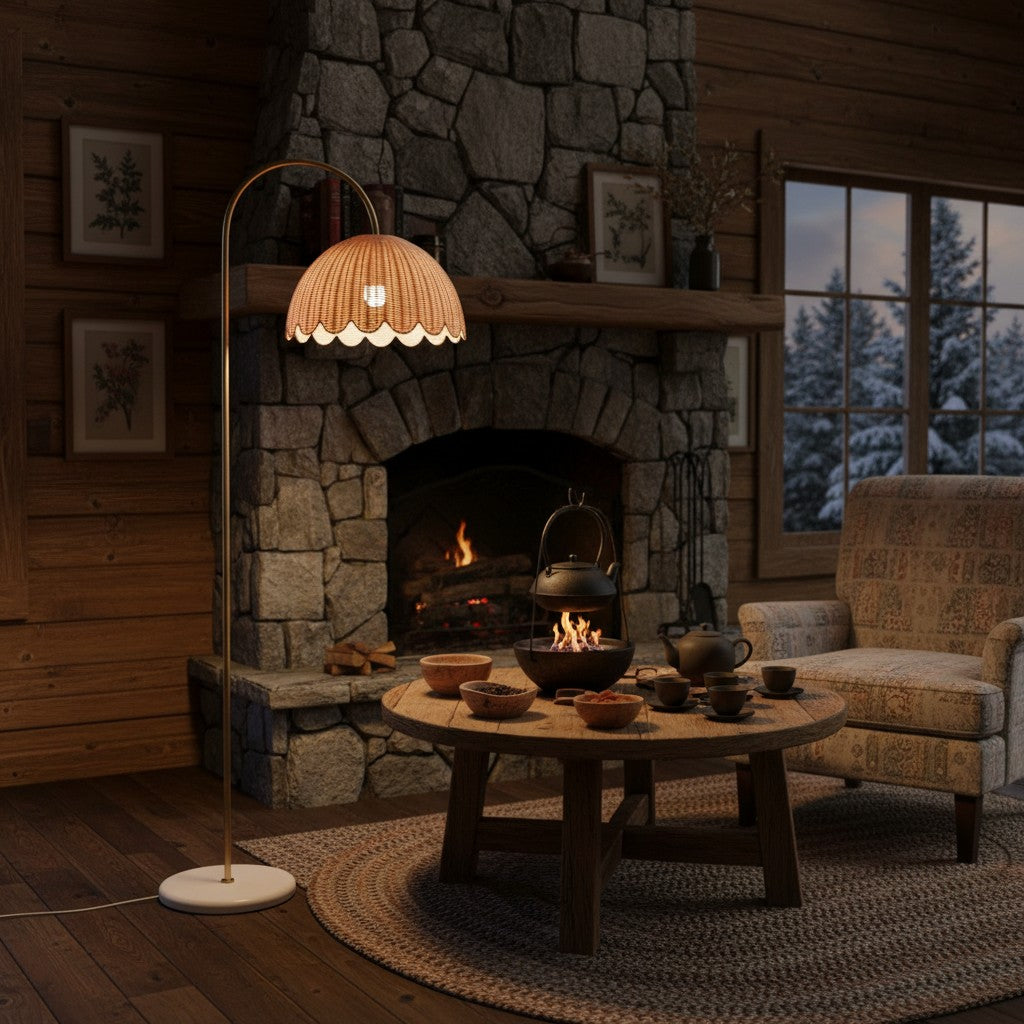 Fungi Floor Lamp Rattan Metal Wood