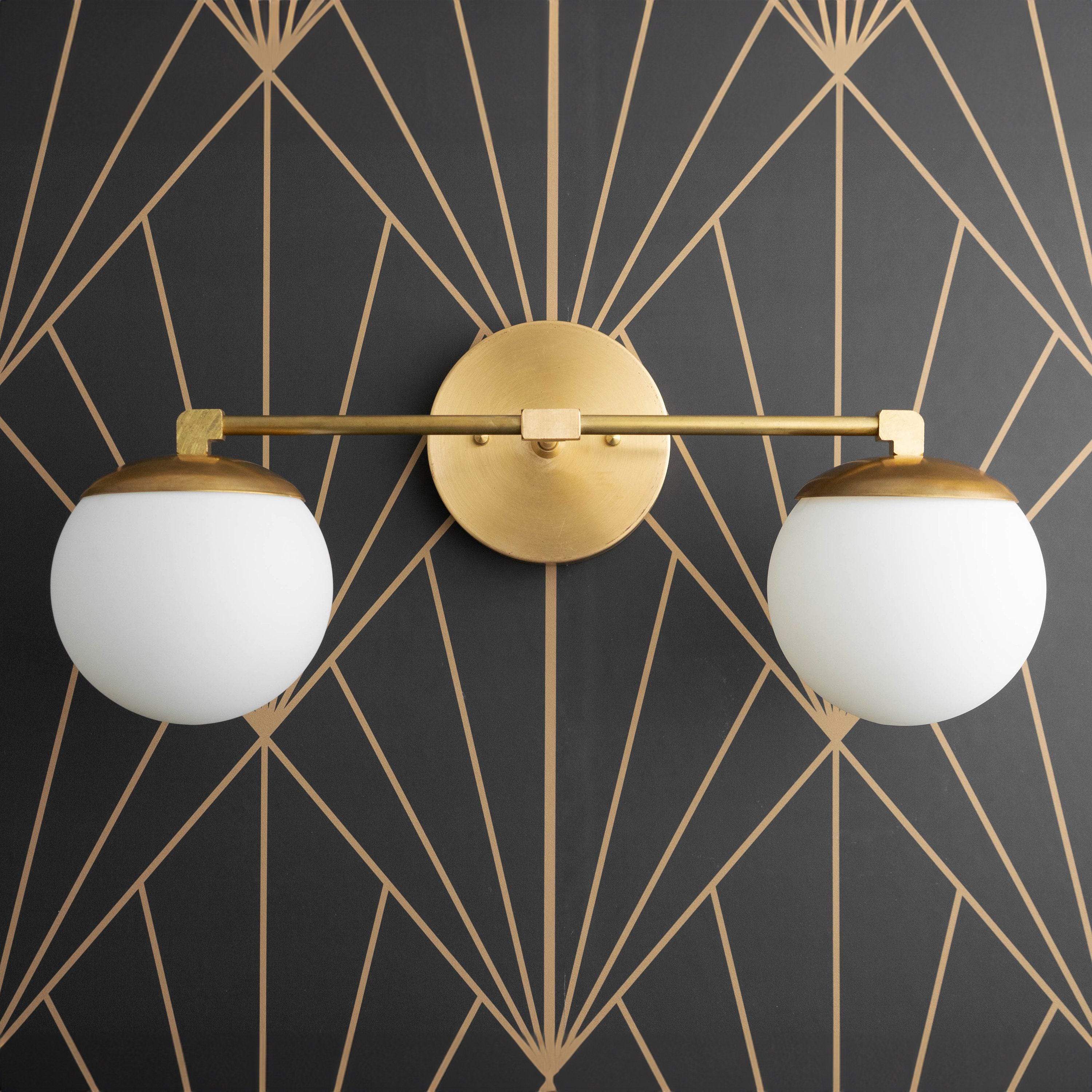 Pearl Milk Glass  Brass Wall Sconce Bathroom